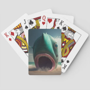 Shark sculpture on the beach poker cards