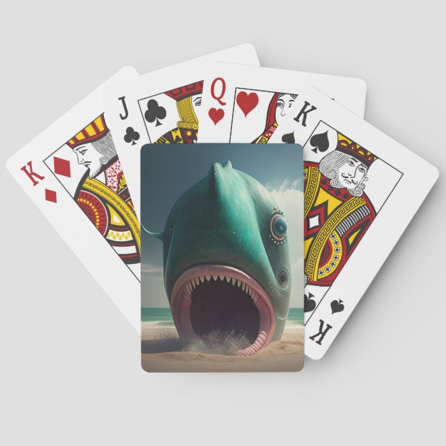 Shark sculpture on the beach poker cards (Back)