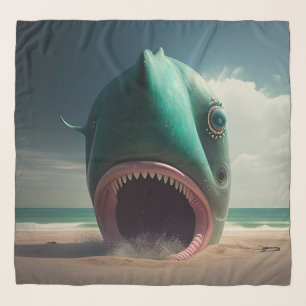 Shark sculpture on the beach scarf