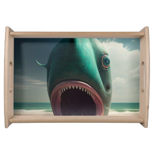 Shark sculpture on the beach serving tray