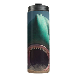 Shark sculpture on the beach thermal tumbler