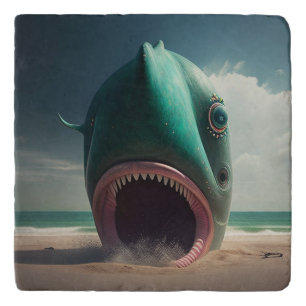 Shark sculpture on the beach trivet