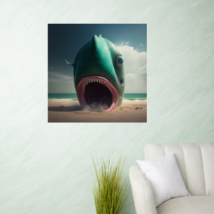 Shark sculpture on the beach wall decal