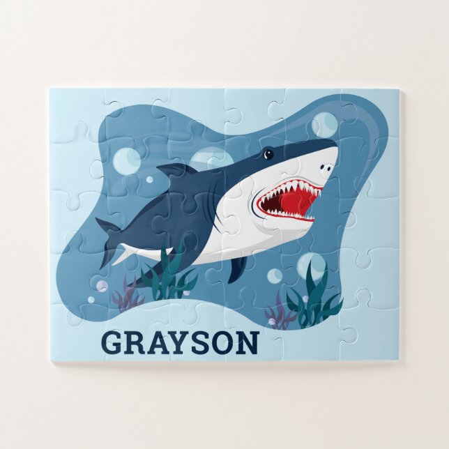 Shark Sea Ocean Personalized Kids Jigsaw Puzzle (Horizontal)