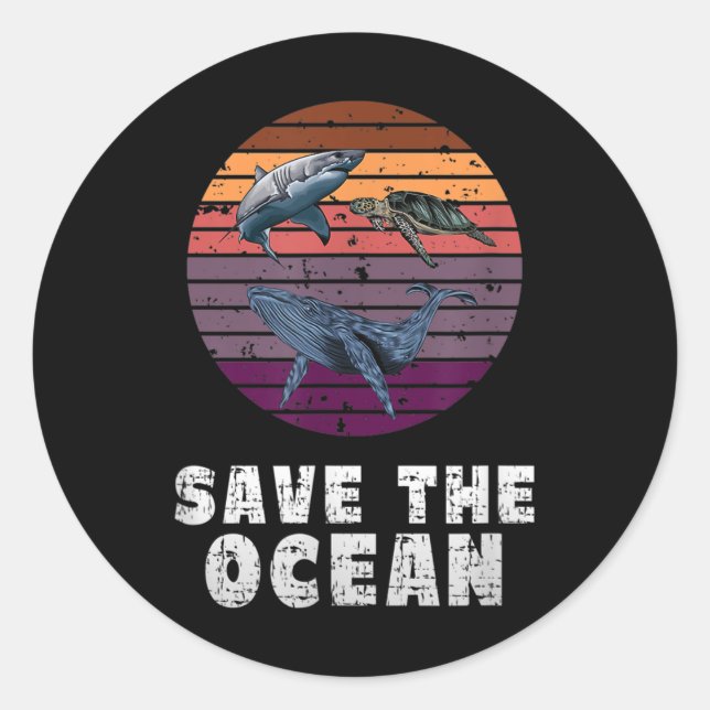 Shark, Sea Turtle, Whale, Environmental Protection Classic Round Sticker (Front)