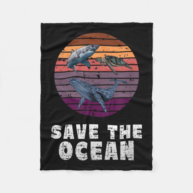 Shark, Sea Turtle, Whale, Environmental Protection Fleece Blanket (Front)