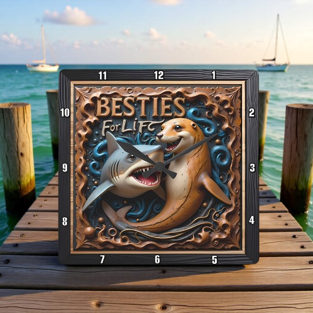 Shark Seal Aquatic Besties Square Wall Clock (Creator Uploaded)