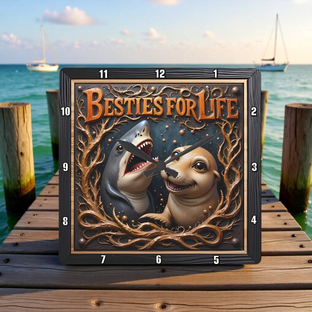 Shark Seal Marine Friendship Square Wall Clock (Creator Uploaded)