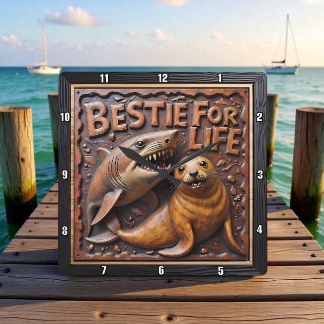 Shark Seal Textured Friendship Square Wall Clock (Creator Uploaded)