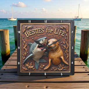 Shark Seal Underwater Friends Square Wall Clock
