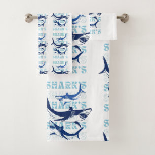 SHARK , SHARKS, SHARKS, STYLE BATH TOWEL SET