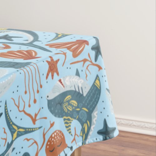 Shark Shell Starfish Jellyfish Under the Sea Ocean Tablecloth