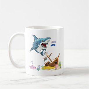 Shark ship colorful coral reef Coffee Mug