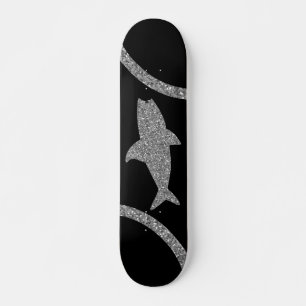 Shark Silver Glitter Black Skateboard