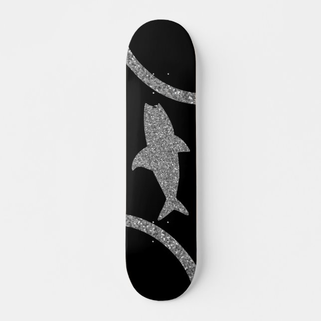Shark Silver Glitter Black Skateboard (Front)