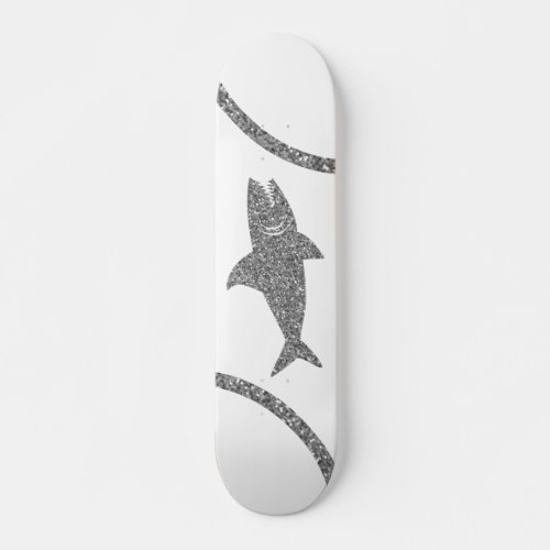 Shark Silver Glitter White Skateboard