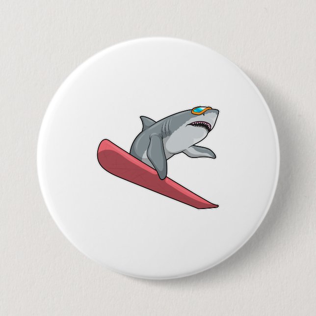 Shark Snowboarder Snowboard Button (Front)