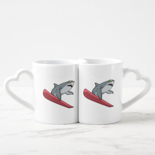 Shark Snowboarder Snowboard Coffee Mug Set