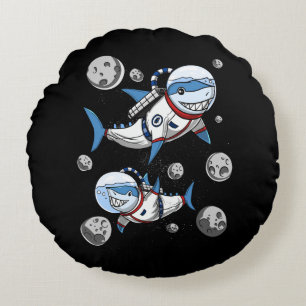 Shark Space Astronaut Cosmic Galaxy Round Pillow