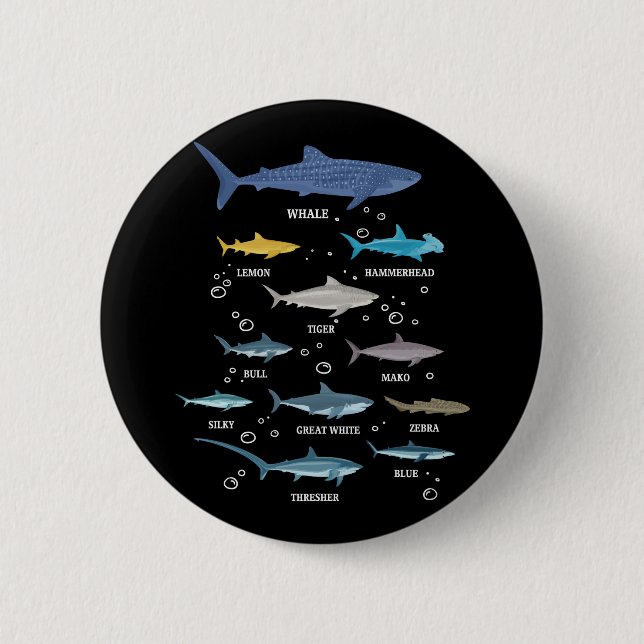 Shark Species Shark Faces Marine Biology Button (Front)