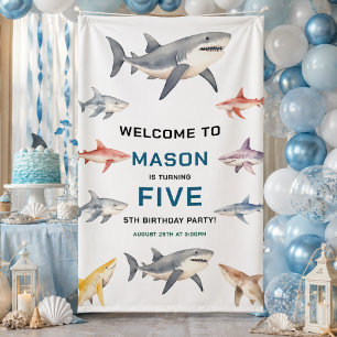 Shark Splash 5th Birthday Cute Ocean Kids Banner