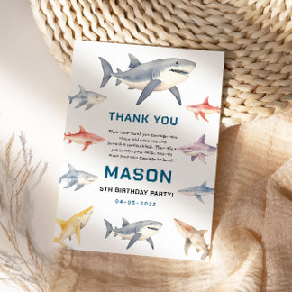 Shark Splash 5th Birthday | Cute Ocean Kids Thank You Card