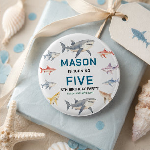 Shark Splash 5th Birthday Party   Cute Ocean Kids Button