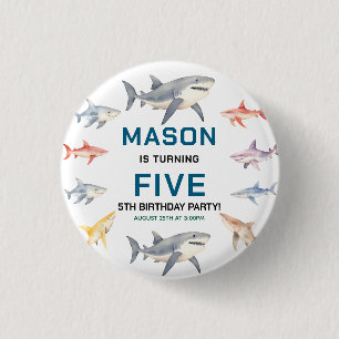 Shark Splash 5th Birthday Party Cute Ocean Kids Button