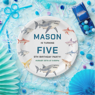 Shark Splash 5th Birthday Party   Cute Ocean Kids Paper Plates