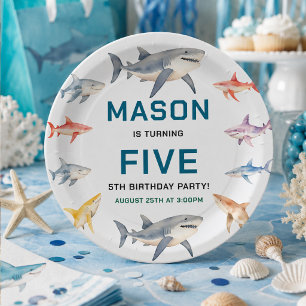 Shark Splash 5th Birthday Party Cute Ocean Kids Paper Plates