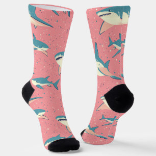 Shark Splash - Fun Ocean Pink and Blue Pattern Socks