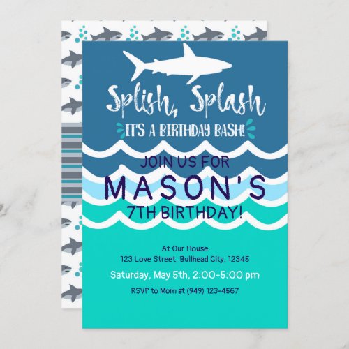 Shark Splash Party Swim Invitation Boys Summer