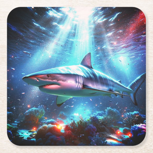 Shark Square Paper Coaster (Front)