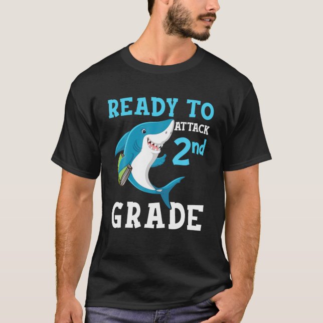 Shark Students Kids Ready To Attack 2Nd Grade Back T-Shirt (Front)
