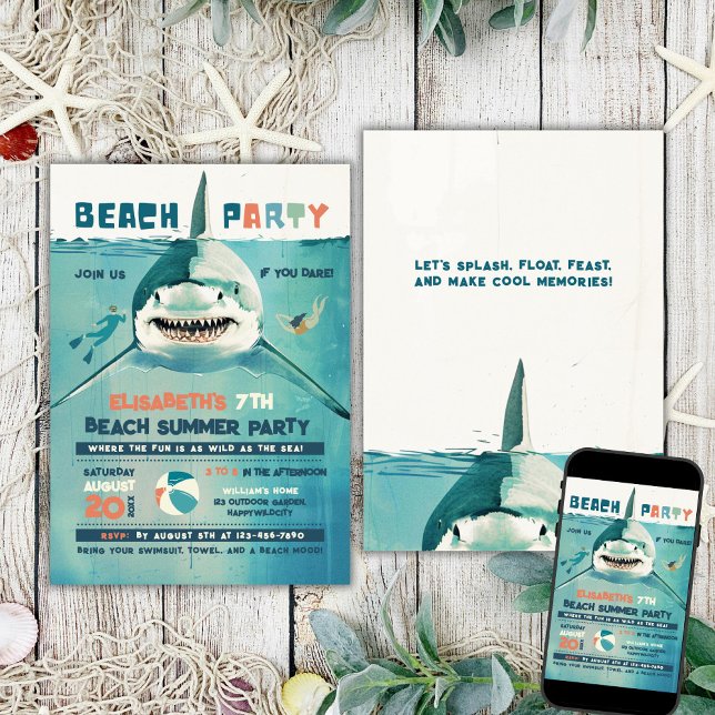Shark Summer Beach Party  Invitation (Creator Uploaded)