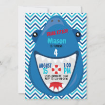 Shark Summer Birthday Party Invitations