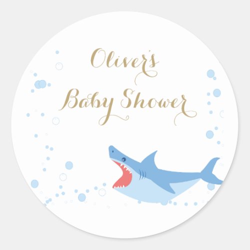 Shark Summer Boy Baby Shower  Classic Round Sticker