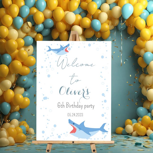Shark Summer Party Splash Birthday Bash Welcome Foam Board (Creator Uploaded)