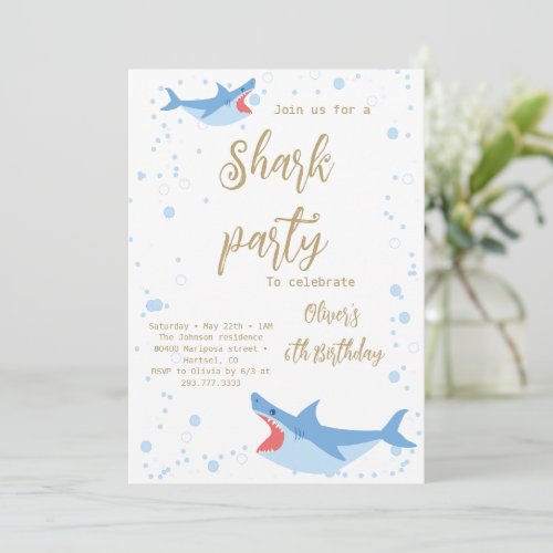Shark Summer Party Splish Splash Birthday Bash Invitation