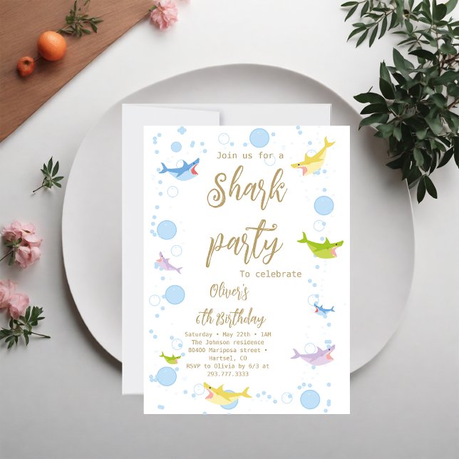 Shark Summer Party Splish Splash Birthday Bash Invitation (Creator Uploaded)