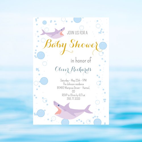 Shark Summer Party Splish Splash Kids Baby Shower Invitation