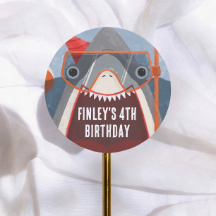 Shark Summer Pool Party Birthday Classic Round Sticker