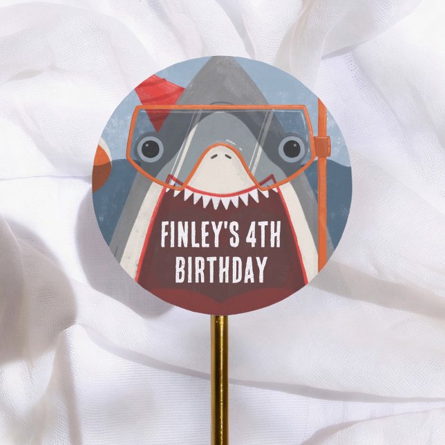 Shark  Summer Pool Party Birthday Classic Round Sticker (Creator Uploaded)