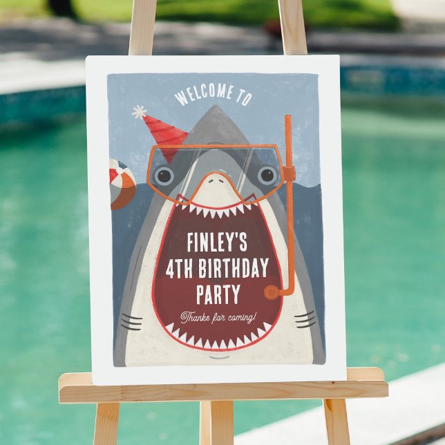 Shark Summer Pool Party Birthday Welcome Sign (Creator Uploaded)