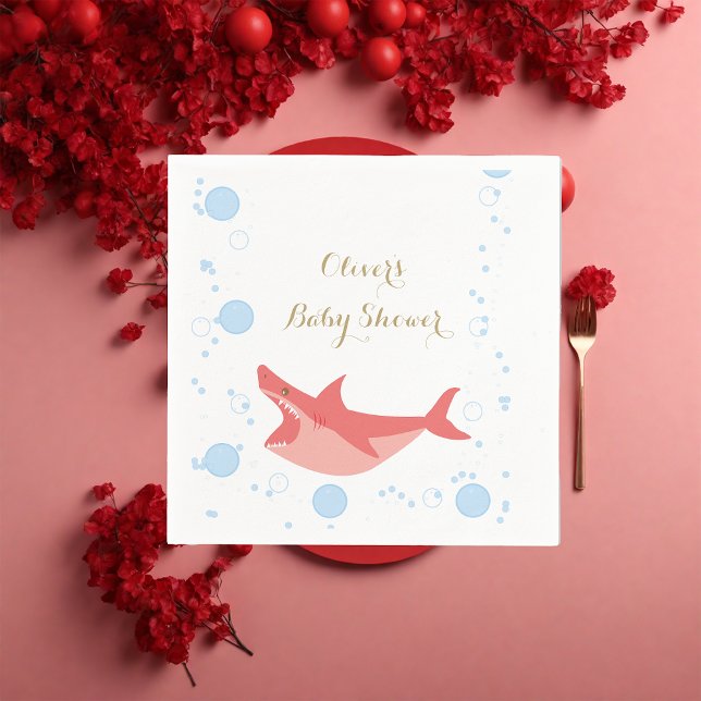 Shark Summer  Red und Blue Bubbles Baby Shower  Napkins (Creator Uploaded)