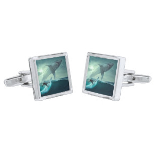 Shark & Surfer Ocean Art Cufflinks