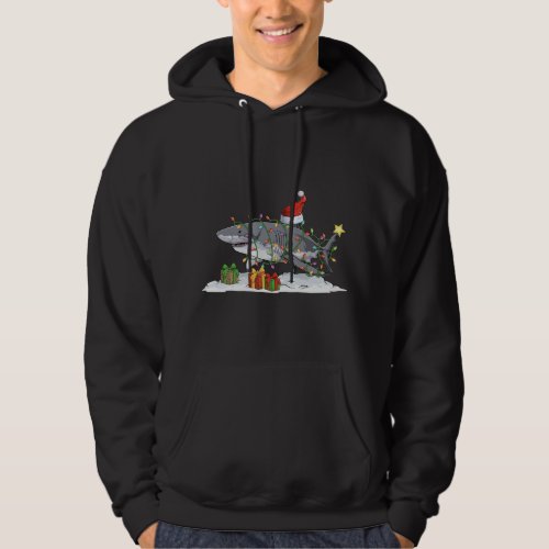 Shark surrounded by Christmas tree lights Christma Hoodie