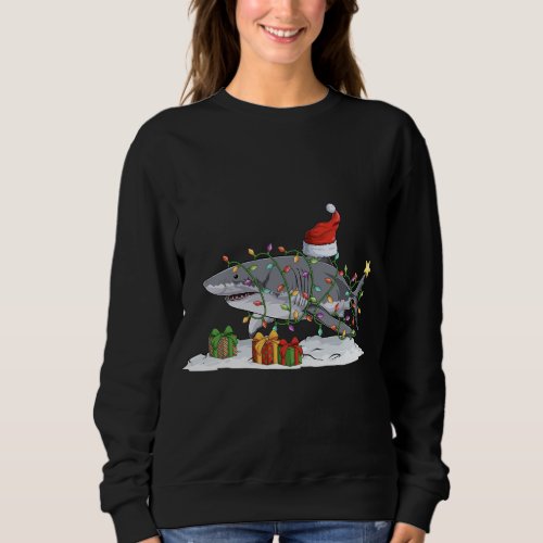 Shark surrounded by Christmas tree lights Christma Sweatshirt