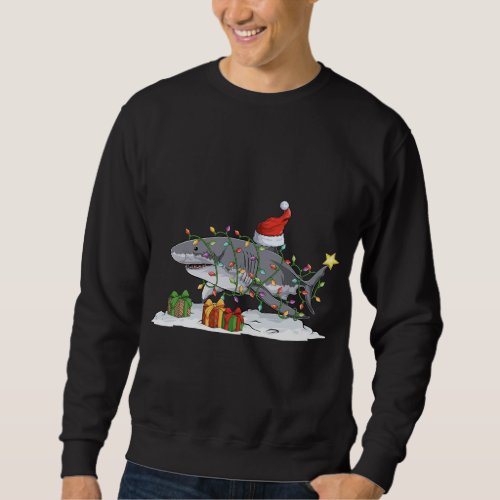 Shark surrounded by Christmas tree lights Christma Sweatshirt