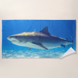 Shark Swimming Blue Ocean Water Beach Towel